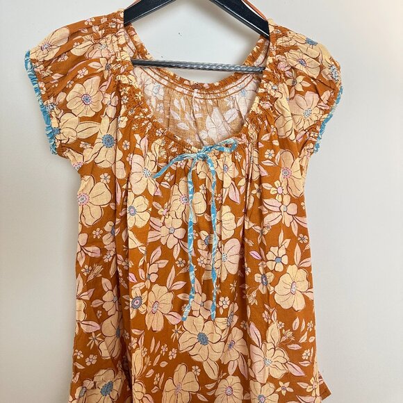 FREE PEOPLE Frankie Floral Tunic in Honey Ginger Combo Size Small - Picture 4 of 9